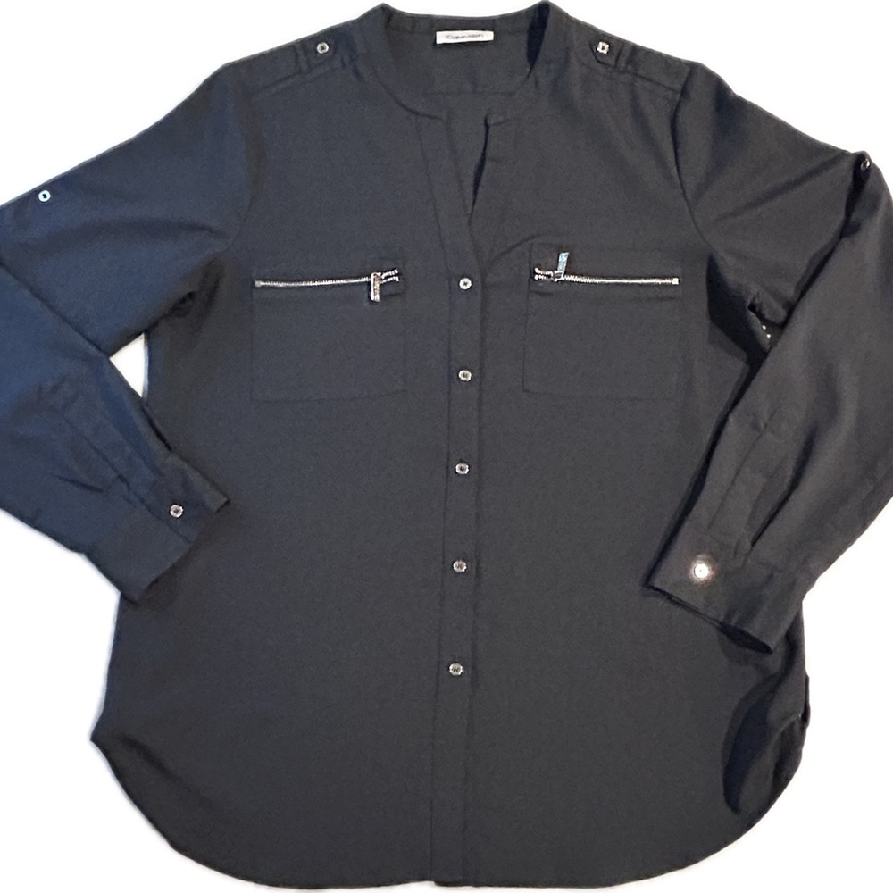 Calvin Klein Black Zip-Front Blouse